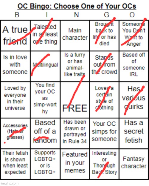 TheSuitedGayWeeb's OC Bingo | image tagged in jer-sama's oc bingo | made w/ Imgflip meme maker