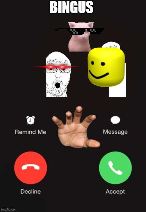 Incoming call | BINGUS | image tagged in incoming call | made w/ Imgflip meme maker