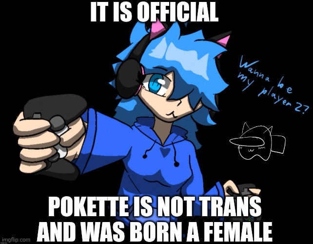 Catgirl poke (pokette) | IT IS OFFICIAL; POKETTE IS NOT TRANS AND WAS BORN A FEMALE | image tagged in catgirl poke | made w/ Imgflip meme maker