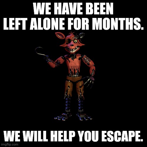 WE HAVE BEEN LEFT ALONE FOR MONTHS. WE WILL HELP YOU ESCAPE. | made w/ Imgflip meme maker