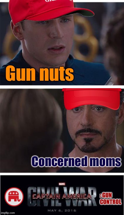 The Party of Reckless Abandon vs. The (Notional) Party of Family Values | image tagged in gun nuts vs concerned moms,guns,gun control,gun laws,republicans,republican party | made w/ Imgflip meme maker