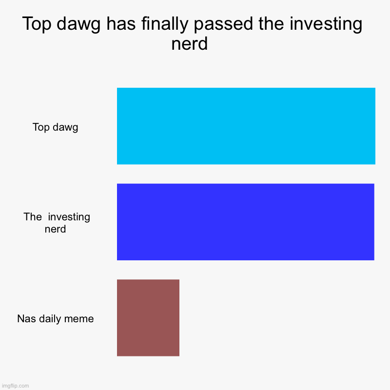 Top dawg has finally passed the investing nerd  | Top dawg , The  investing nerd , Nas daily meme | image tagged in charts,bar charts | made w/ Imgflip chart maker