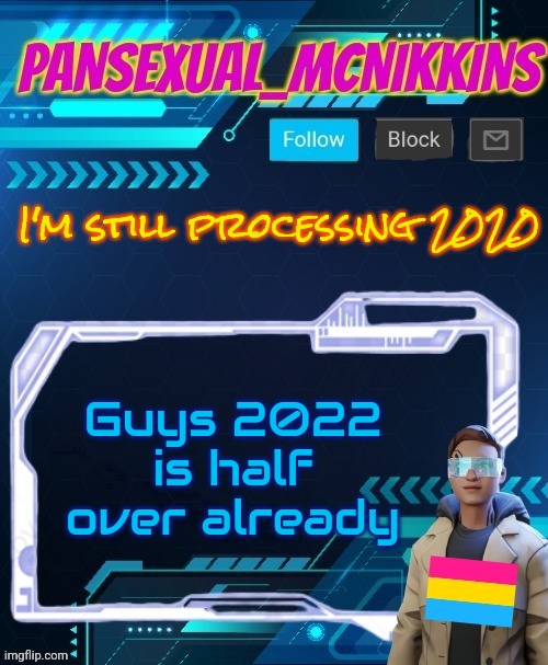 Mcnikkins PrideMonth Announcement Temp | I'm still processing 2020; Guys 2022 is half over already | image tagged in mcnikkins pridemonth announcement temp | made w/ Imgflip meme maker