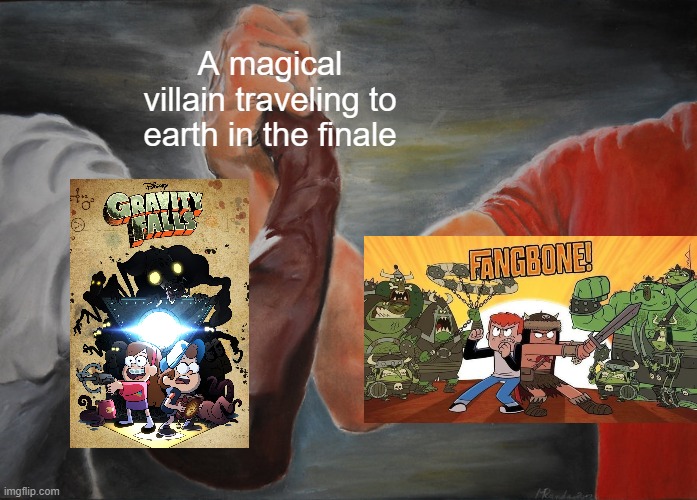 Epic Handshake | A magical villain traveling to earth in the finale | image tagged in memes,epic handshake | made w/ Imgflip meme maker