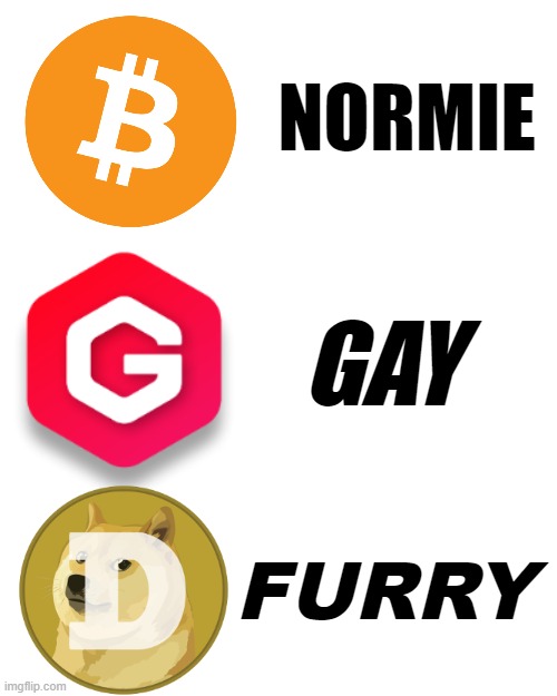 Everyone is in on the fun xD | NORMIE; GAY; FURRY | image tagged in memes,blank transparent square,cryptocurrency,funny,doge | made w/ Imgflip meme maker