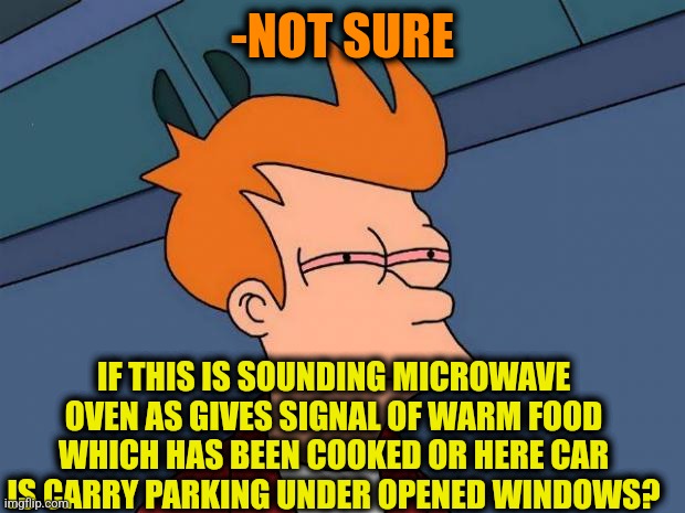 -This 'pee, peeee' noise. | -NOT SURE; IF THIS IS SOUNDING MICROWAVE OVEN AS GIVES SIGNAL OF WARM FOOD WHICH HAS BEEN COOKED OR HERE CAR IS CARRY PARKING UNDER OPENED WINDOWS? | image tagged in stoned fry,secure parking,microwave kid,sound of music,windows 10,not sure if | made w/ Imgflip meme maker