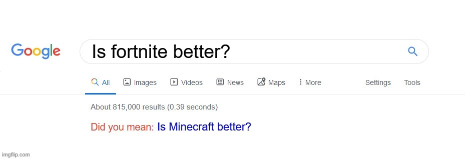 Did you mean? | Is fortnite better? Is Minecraft better? | image tagged in did you mean | made w/ Imgflip meme maker