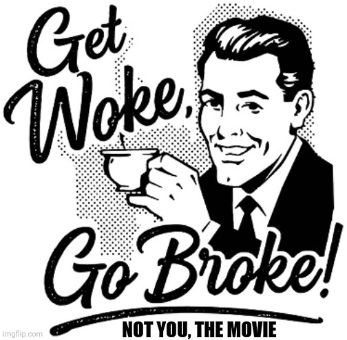 get woke go broke | NOT YOU, THE MOVIE | image tagged in get woke go broke | made w/ Imgflip meme maker
