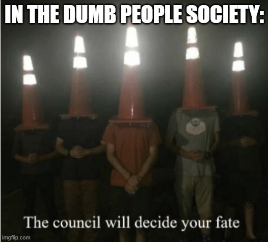The council will decide your fate | IN THE DUMB PEOPLE SOCIETY: | image tagged in the council will decide your fate | made w/ Imgflip meme maker