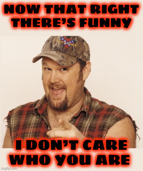 Larry the Cable Guy | NOW THAT RIGHT THERE’S FUNNY I DON’T CARE WHO YOU ARE | image tagged in larry the cable guy | made w/ Imgflip meme maker