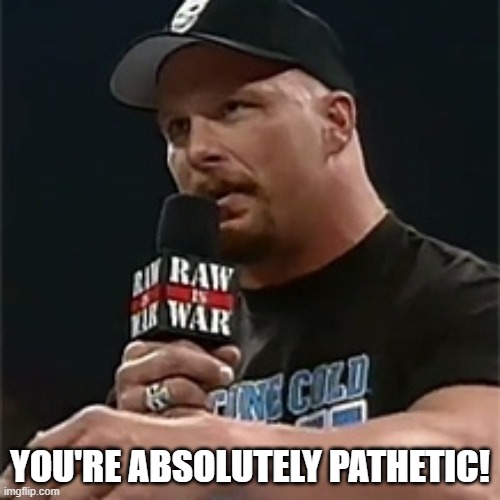 no offense | YOU'RE ABSOLUTELY PATHETIC! | image tagged in stone cold | made w/ Imgflip meme maker