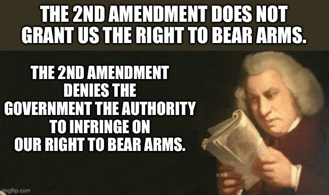 2nd Amendment | THE 2ND AMENDMENT DOES NOT GRANT US THE RIGHT TO BEAR ARMS. THE 2ND AMENDMENT DENIES THE GOVERNMENT THE AUTHORITY TO INFRINGE ON OUR RIGHT TO BEAR ARMS. | image tagged in constitution check | made w/ Imgflip meme maker