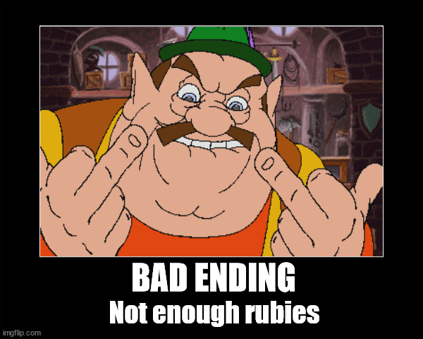 morshu bad ending | BAD ENDING; Not enough rubies | image tagged in morshu,bad ending | made w/ Imgflip meme maker