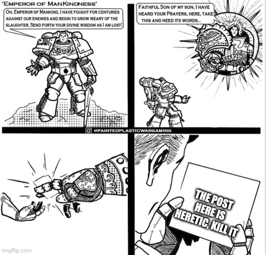 Kind blank | THE POST HERE IS HERETIC, KILL IT | image tagged in kind blank | made w/ Imgflip meme maker