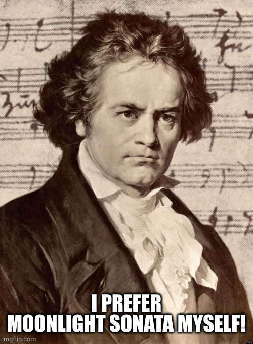 Ludwig van Beethoven | I PREFER MOONLIGHT SONATA MYSELF! | image tagged in ludwig van beethoven | made w/ Imgflip meme maker