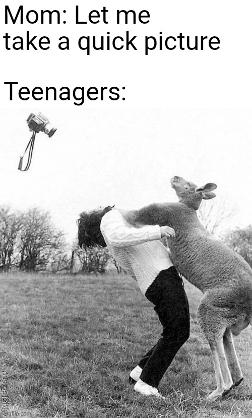 Mom: Let me take a quick picture; Teenagers: | image tagged in funny memes | made w/ Imgflip meme maker