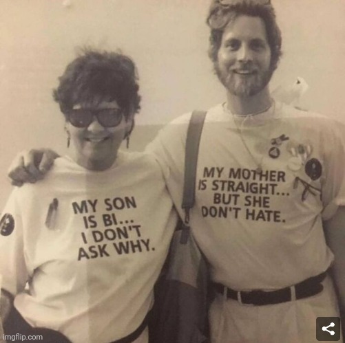 Mother and son at Pride '85 | image tagged in gay pride | made w/ Imgflip meme maker