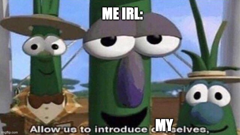VeggieTales 'Allow us to introduce ourselfs' | ME IRL:; MY | image tagged in veggietales 'allow us to introduce ourselfs' | made w/ Imgflip meme maker