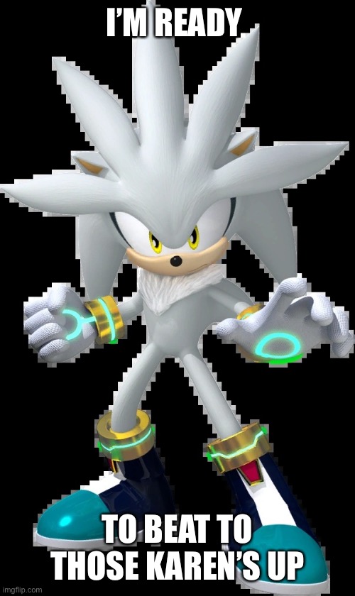 Silver the Hedgehog | I’M READY TO BEAT TO THOSE KAREN’S UP | image tagged in silver the hedgehog | made w/ Imgflip meme maker