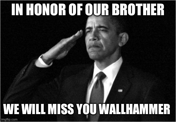Farewell dear friend | IN HONOR OF OUR BROTHER; WE WILL MISS YOU WALLHAMMER | image tagged in obama-salute | made w/ Imgflip meme maker