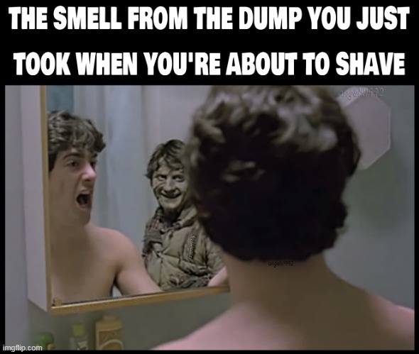 shit, shave, and shower | image tagged in horror movie,american werewolf in london,shave,smell,toilet dump,ghosts | made w/ Imgflip meme maker