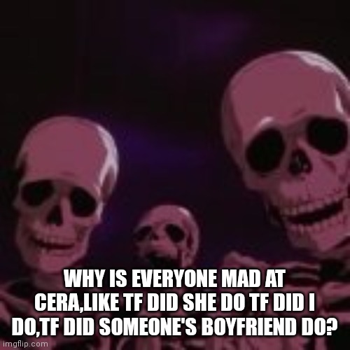 . | WHY IS EVERYONE MAD AT CERA,LIKE TF DID SHE DO TF DID I DO,TF DID SOMEONE'S BOYFRIEND DO? | made w/ Imgflip meme maker