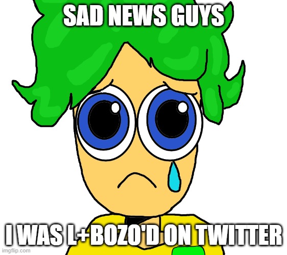 Sade | SAD NEWS GUYS; I WAS L+BOZO'D ON TWITTER | image tagged in sad z,sad,l bozo,tag omg literally no way | made w/ Imgflip meme maker