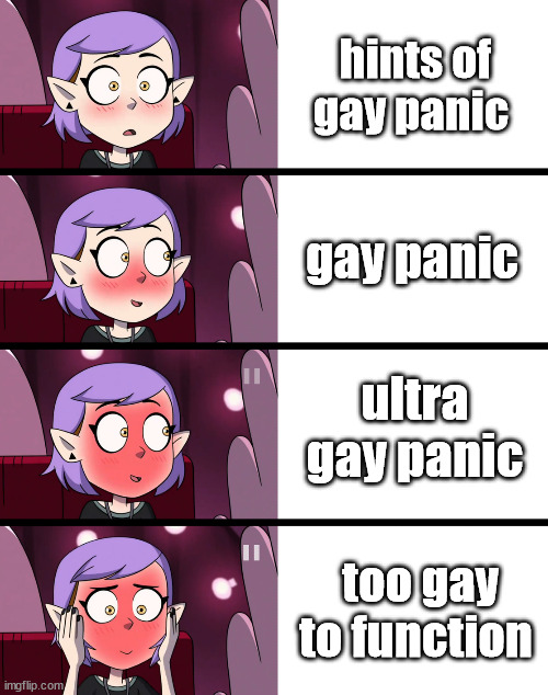 Amity and the Scale of Gays | hints of gay panic; gay panic; ultra gay panic; too gay to function | image tagged in blushing amity | made w/ Imgflip meme maker