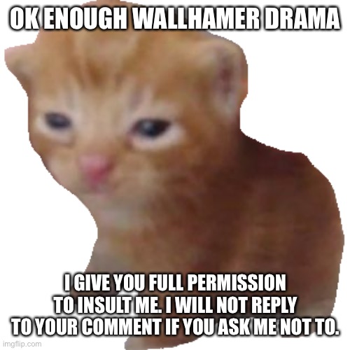 Herbert | OK ENOUGH WALLHAMER DRAMA; I GIVE YOU FULL PERMISSION TO INSULT ME. I WILL NOT REPLY TO YOUR COMMENT IF YOU ASK ME NOT TO. | image tagged in herbert | made w/ Imgflip meme maker