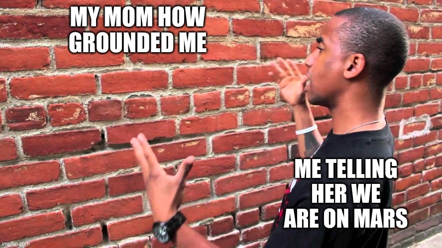 this happens in the future |  MY MOM HOW GROUNDED ME; ME TELLING HER WE ARE ON MARS | image tagged in talking to wall,memes,wall,never gonna give you up,never gonna let you down,never gonna run around | made w/ Imgflip meme maker