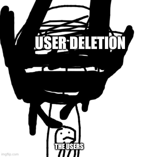 Blank Transparent Square | USER DELETION; THE USERS | image tagged in memes,blank transparent square | made w/ Imgflip meme maker