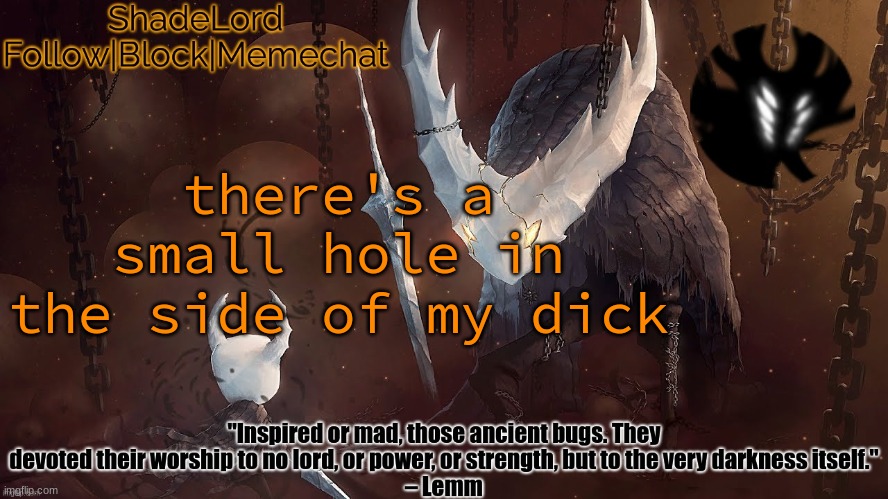 ShadeLord Announcement Template - The Hollow Knight | there's a small hole in the side of my dick | image tagged in shadelord announcement template - the hollow knight | made w/ Imgflip meme maker