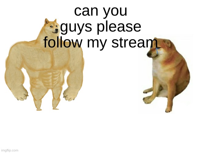 https://imgflip.com/m/Post_whatever | can you guys please follow my stream | image tagged in memes,buff doge vs cheems | made w/ Imgflip meme maker