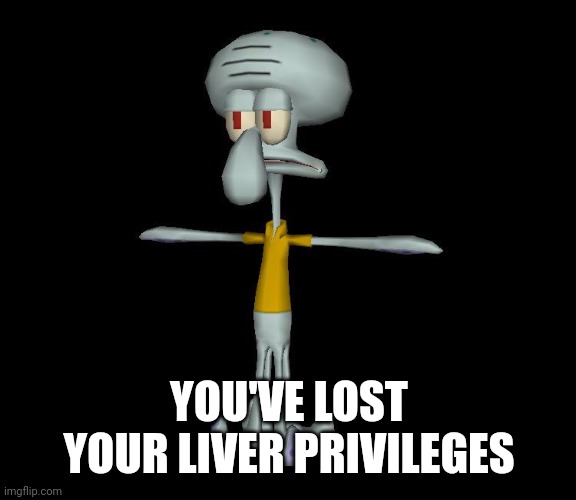 Squidward t-pose | YOU'VE LOST YOUR LIVER PRIVILEGES | image tagged in squidward t-pose | made w/ Imgflip meme maker