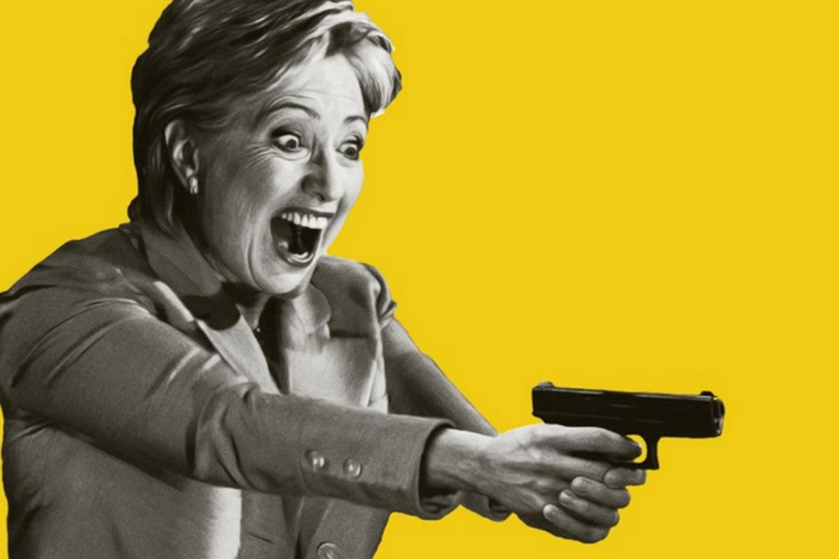 Hillary aiming a Glock Blank Meme Template