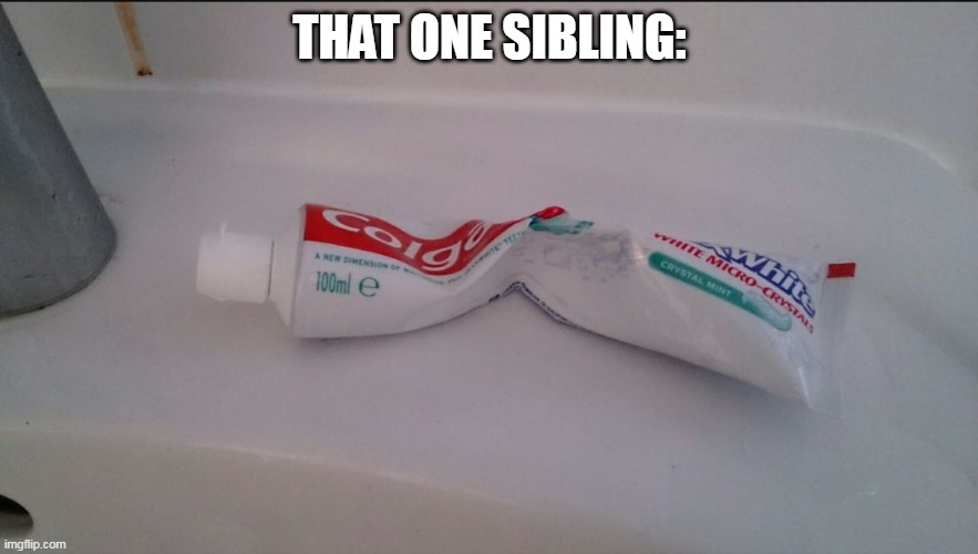 anybody can relate | THAT ONE SIBLING: | image tagged in toothpaste | made w/ Imgflip meme maker