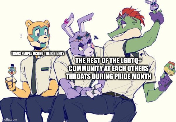 Am I wrong? As a gay guy, y'all need to chill this Pride Month. | THE REST OF THE LGBTQ+ COMMUNITY AT EACH OTHERS THROATS DURING PRIDE MONTH; TRANS PEOPLE LOSING THEIR RIGHTS | made w/ Imgflip meme maker