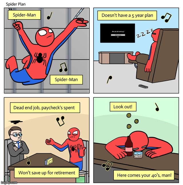Adulthood kicked in | image tagged in spiderman,comics,funny,memes,adult | made w/ Imgflip meme maker