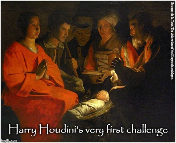 Escapology | image tagged in escape,art,renaissance,painting,baby jesus,houdini | made w/ Imgflip meme maker