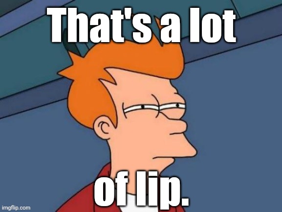 Fry is not sure... | That's a lot of lip. | image tagged in fry is not sure | made w/ Imgflip meme maker