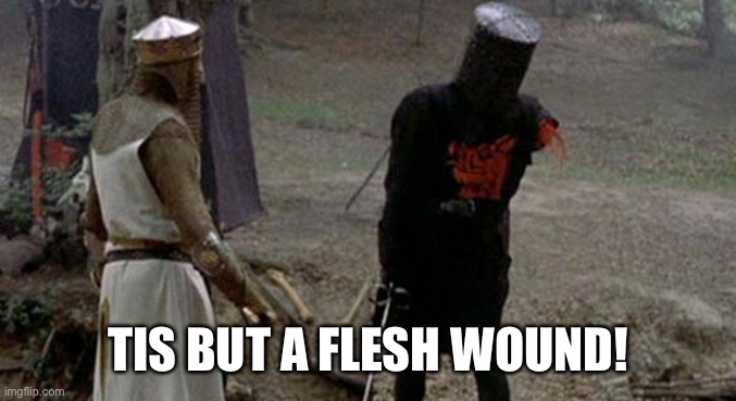 Tis but a scratch | TIS BUT A FLESH WOUND! | image tagged in tis but a scratch | made w/ Imgflip meme maker