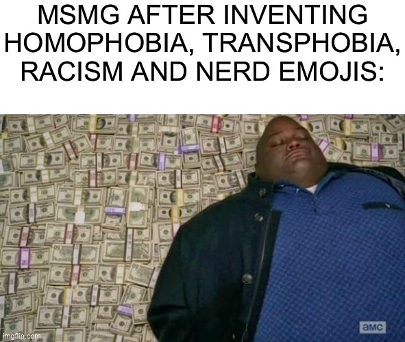 huell money | MSMG AFTER INVENTING HOMOPHOBIA, TRANSPHOBIA, RACISM AND NERD EMOJIS: | image tagged in huell money | made w/ Imgflip meme maker