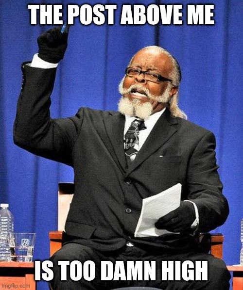 Too High | THE POST ABOVE ME; IS TOO DAMN HIGH | image tagged in too high | made w/ Imgflip meme maker