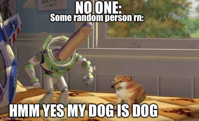 My dog Is Dog | NO ONE:; Some random person rn:; HMM YES MY DOG IS DOG | image tagged in hmm yes,dog,doge | made w/ Imgflip meme maker