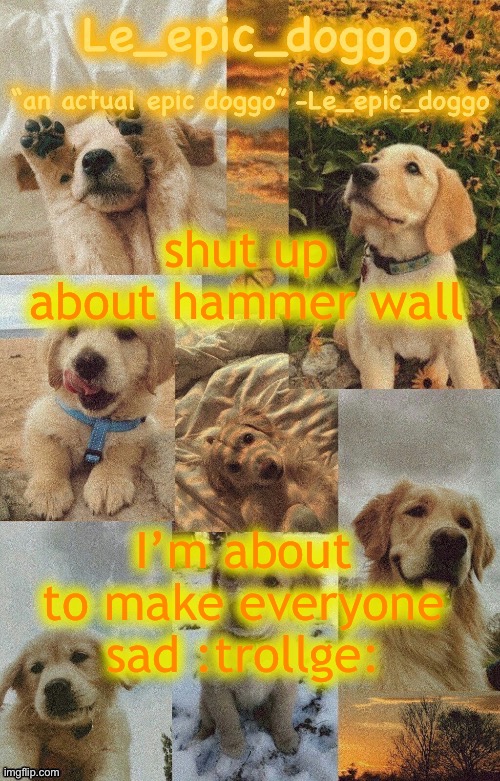 Doggo temp by doggo. Wait what that’s confusing | shut up about hammer wall; I’m about to make everyone sad :trollge: | image tagged in doggo temp by doggo wait what that s confusing | made w/ Imgflip meme maker