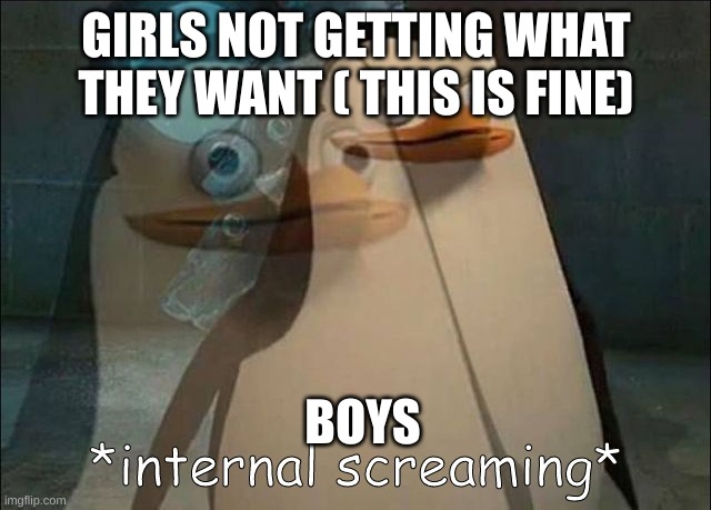 Private Internal Screaming | GIRLS NOT GETTING WHAT THEY WANT ( THIS IS FINE); BOYS | image tagged in private internal screaming | made w/ Imgflip meme maker