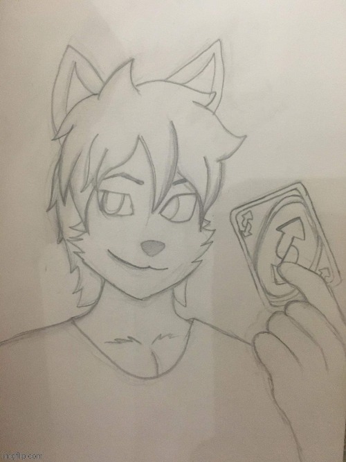 RetroTheFloof holding uno reverse card (art by Prizmo Diamond) | image tagged in retrothefloof holding uno reverse card art by prizmo diamond | made w/ Imgflip meme maker