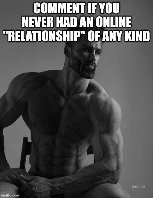 yes | COMMENT IF YOU NEVER HAD AN ONLINE "RELATIONSHIP" OF ANY KIND | image tagged in giga chad | made w/ Imgflip meme maker