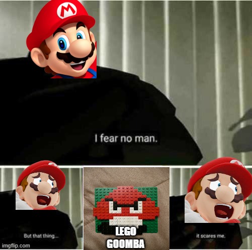 I fear no man | LEGO GOOMBA | image tagged in i fear no man,memes,mario,goomba | made w/ Imgflip meme maker