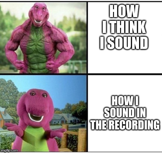 relatable | HOW I THINK I SOUND; HOW I SOUND IN THE RECORDING | image tagged in strong barney,relatble | made w/ Imgflip meme maker
